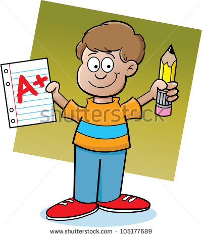 Cartoon Illustration Of A Boy Holding A Pencil And Paper   105177689