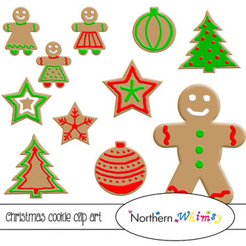 Christmas Cookie Clip Art Set   Red And Green Gingerbread Men Stars