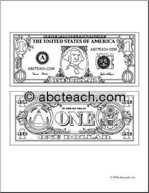 Clip Art  Dollar Bill Outline  Coloring Page    Preview 1