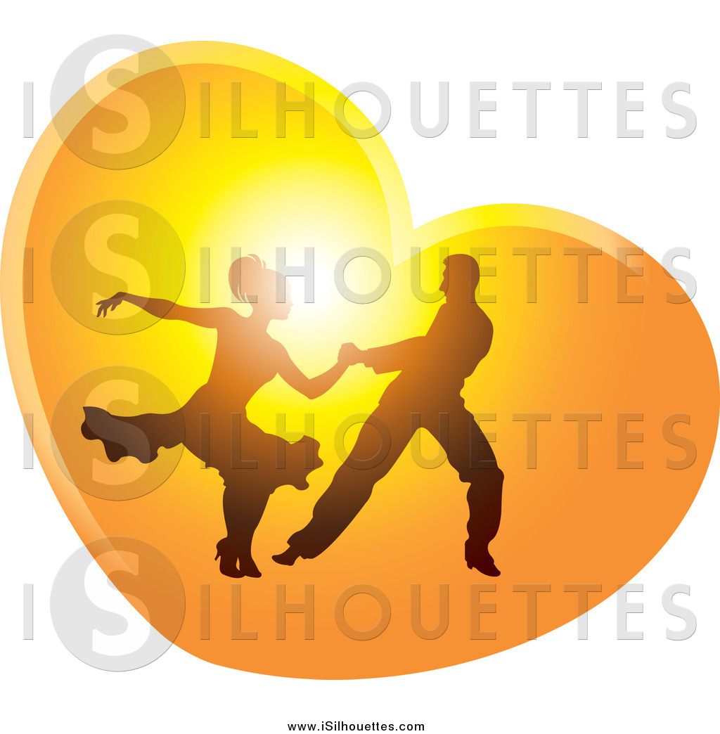 Clipart Of A Silhouetted Ballroom Dance Couple Dancing In A Sunset