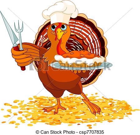 Clipart Vector Of Turkey And Pie   Thanksgiving Turkey Serving Pumpkin    