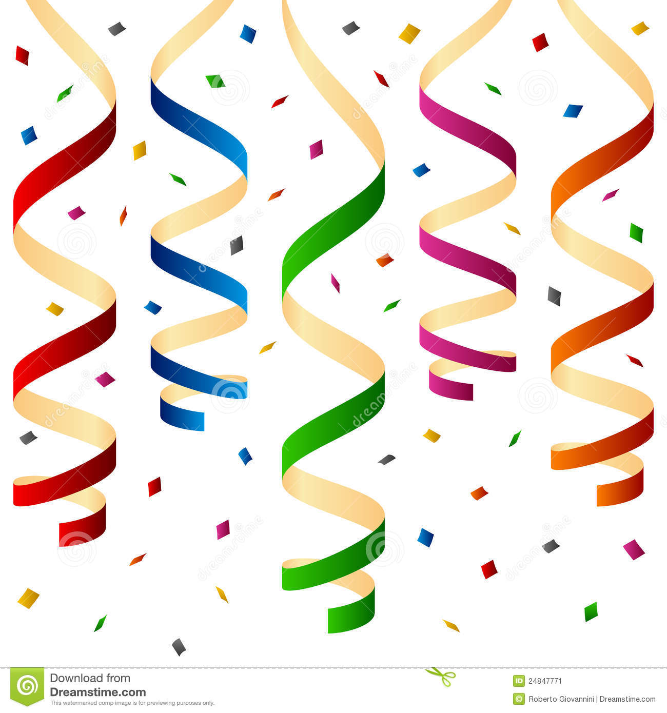 Colorful Party Streamers And Confetti Isolated On White Background    