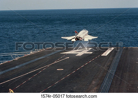 Fighter Plane Taking Off From An Aircraft Carrier Uss Midway View