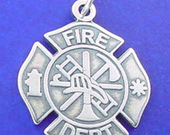Fire Department Firefighter Fireman Badge  925 Sterling Silver Charm    