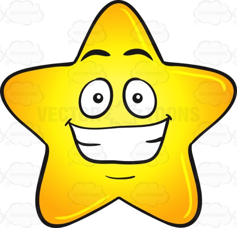 Gold Star Cartoon With Cheesy Big Grin Emoji 1