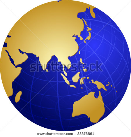 Map Of The Asia On A Spherical Globe Cartographical Illustration