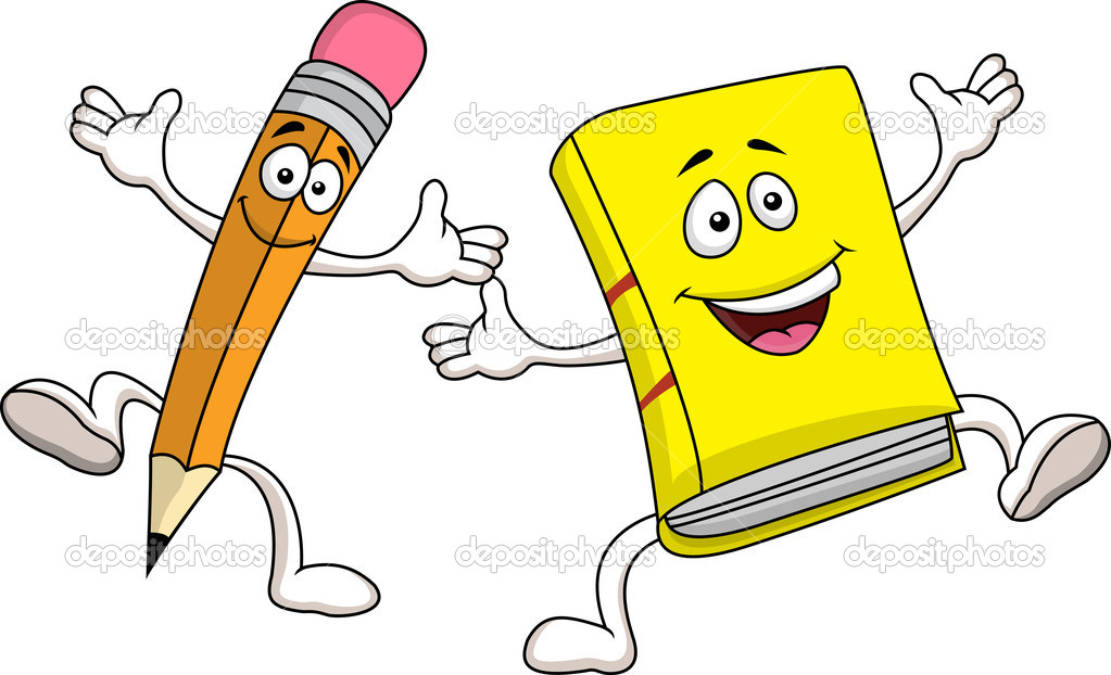 Pencil And Book Cartoon Character   Stock Vector   Idesign2000
