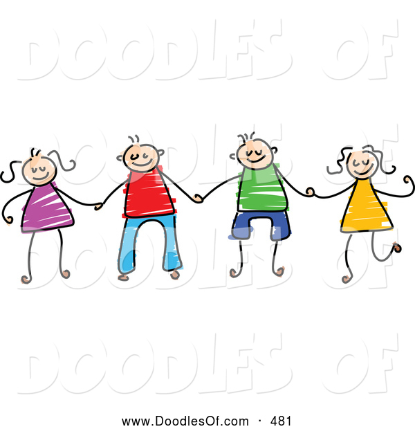 Vector Clipart Of A Childs Sketch Of Boys And Girls Holding Hands On    
