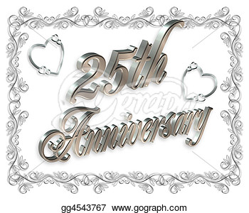 25th Anniversary Background Or Invitation With Silver Text  Clip Art