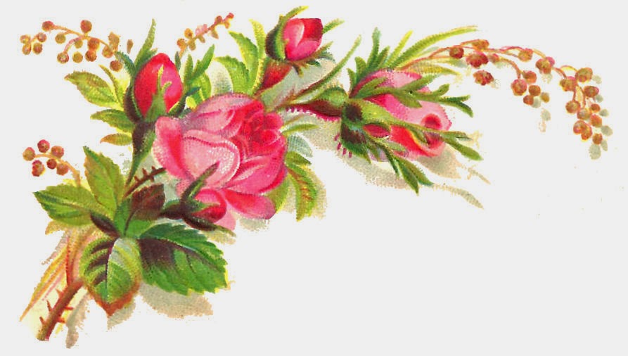 Antique Images  Free Flower Clip Art  Pink Rose Bouquet Graphic Corner