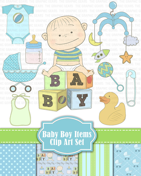 Baby Boy Items Clip Art Set   It S A Boy Clipart Scrapbook Kit Baby