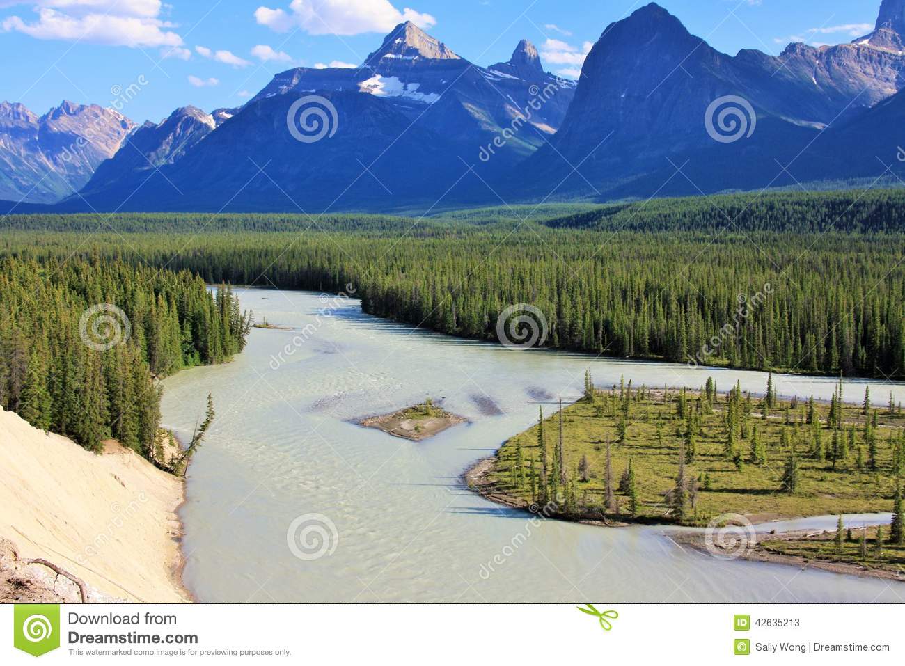 Bow River And Valley At Canadian Rockies