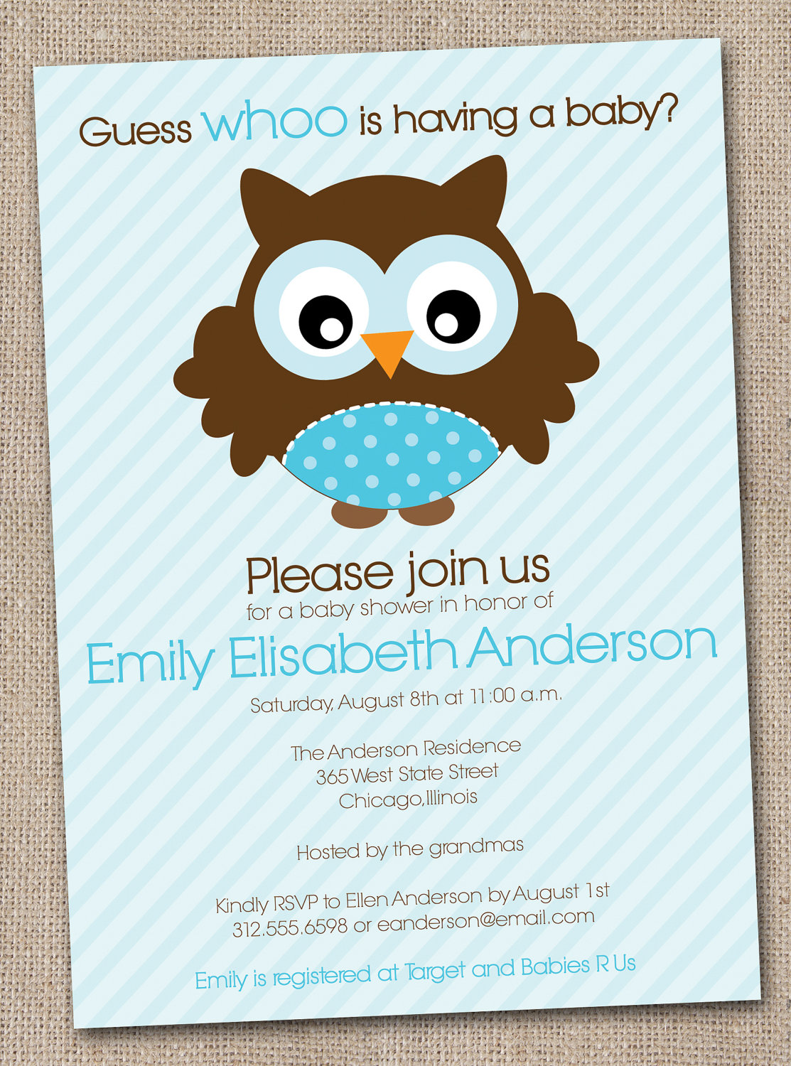 Boys Baby Shower Invitation Blue Owl By Inkobsessiondesigns