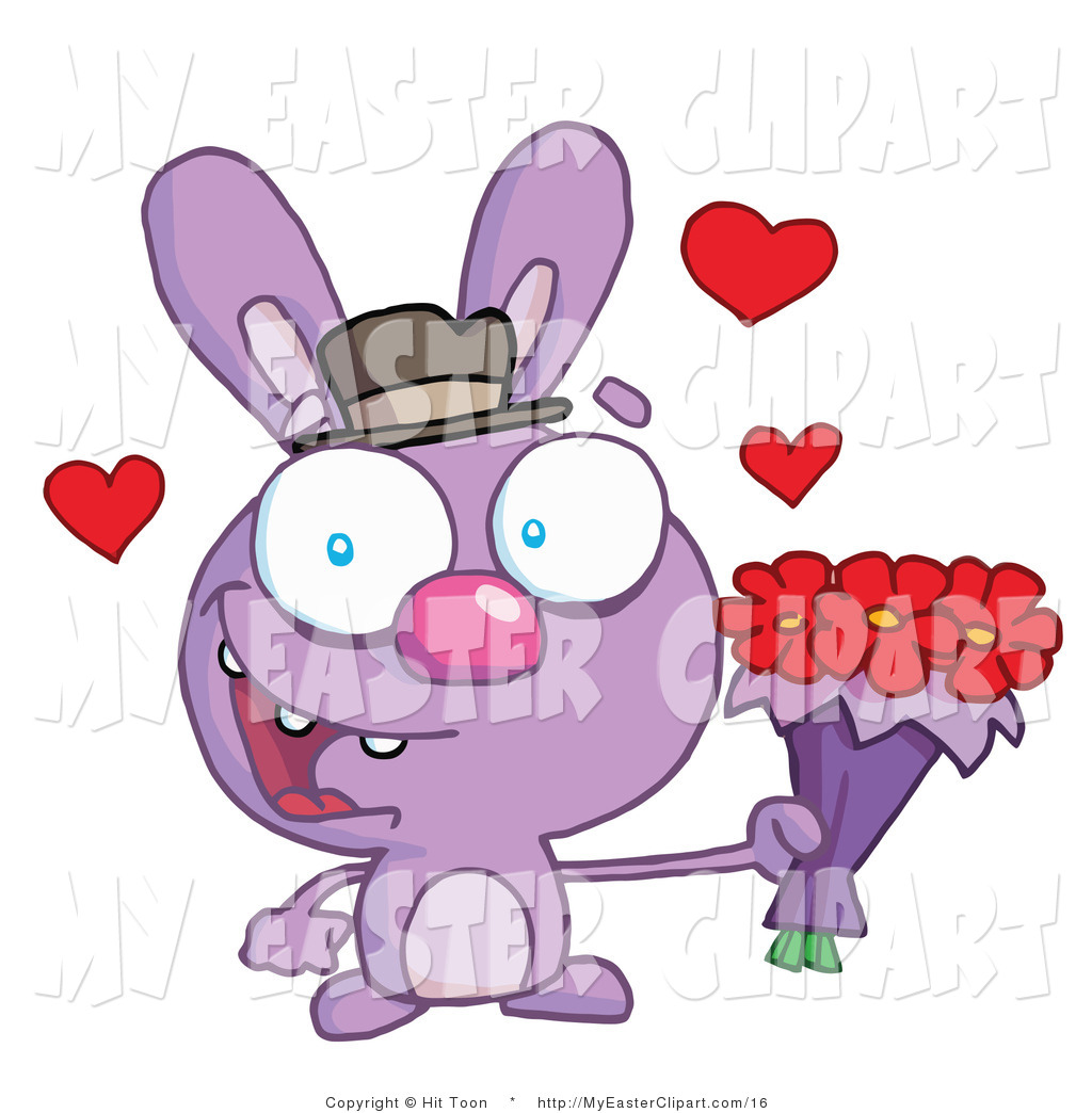 Bunny With Hearts Smiling And Holding Out A Bouquet Of Flowers