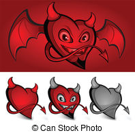 Devil Face Heart   Red Devil Face Heart With Horns Tail And
