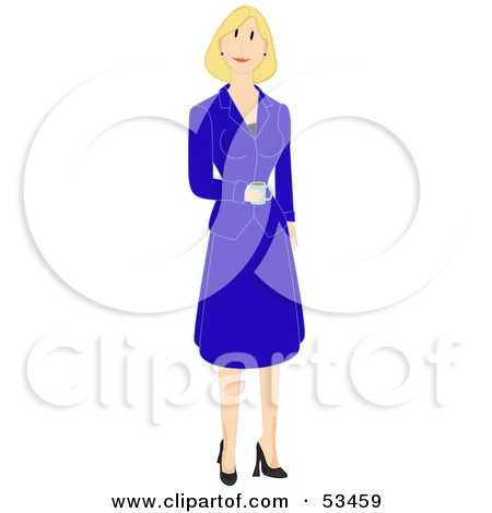 Friendly Blond Business Woman In A Blue Skirt And Jacket Carrying    