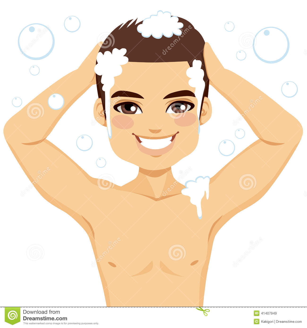 Handsome Brown Haired Man Washing Hair With Shampoo