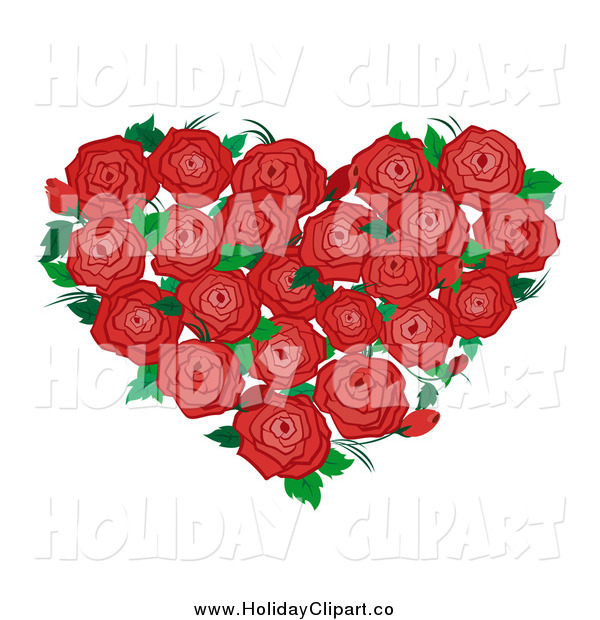 Holiday Vector Clip Art Of A Bouquet Of Red Roses And Leaves Forming A    