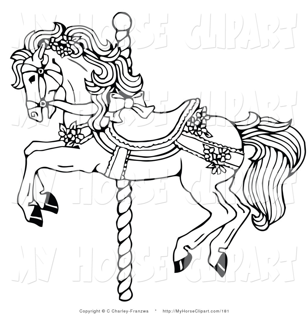 Larger Preview  Clip Art Of A Black And White Carousel Horse Decorated
