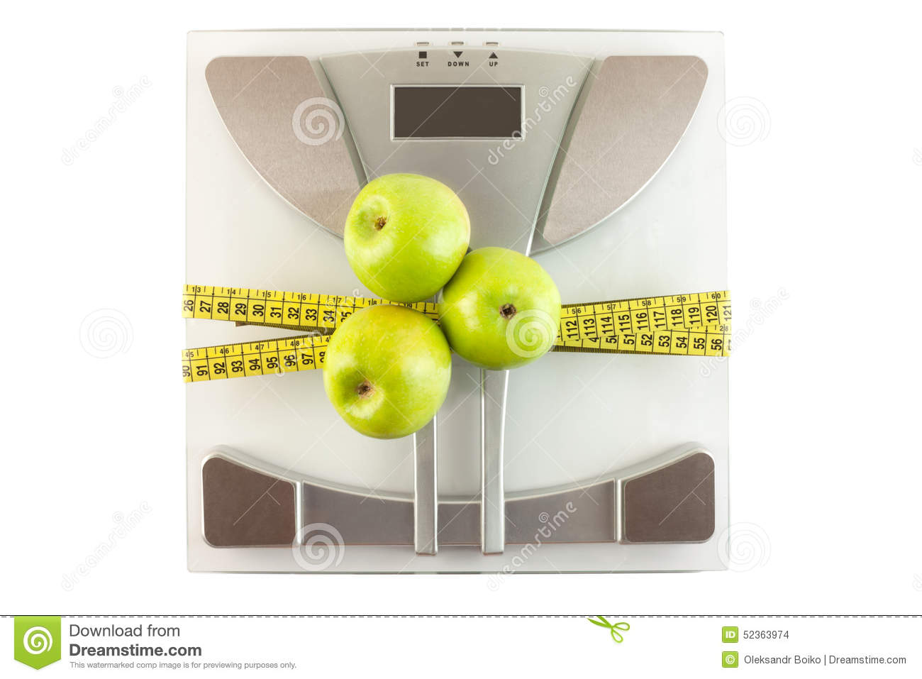 Scale With A Measuring Tape And Apple Stock Photo   Image  52363974