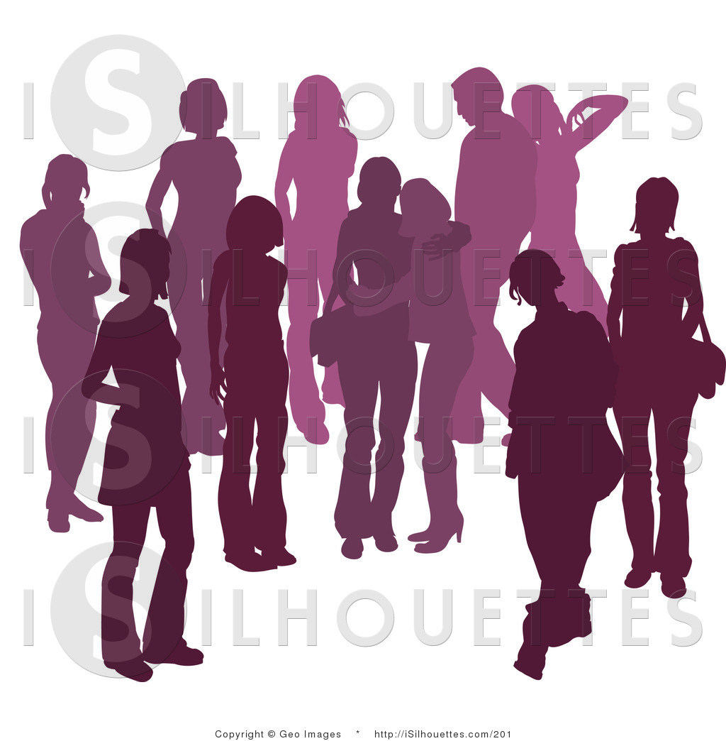 Silhouette Clipart Of A Purple Group Of Silhouetted People Hanging Out