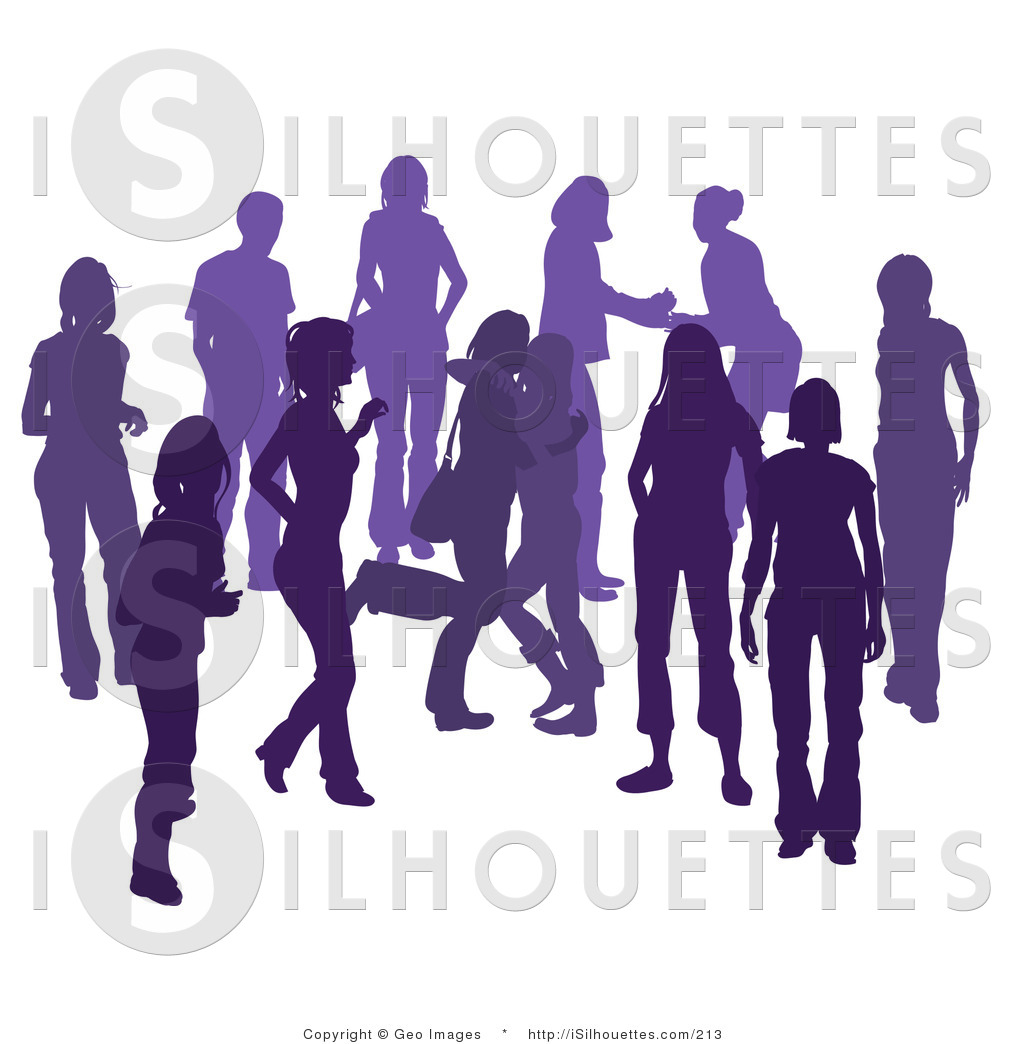 Silhouette Clipart Of A Purple Group Of Silhouetted People Hanging Out