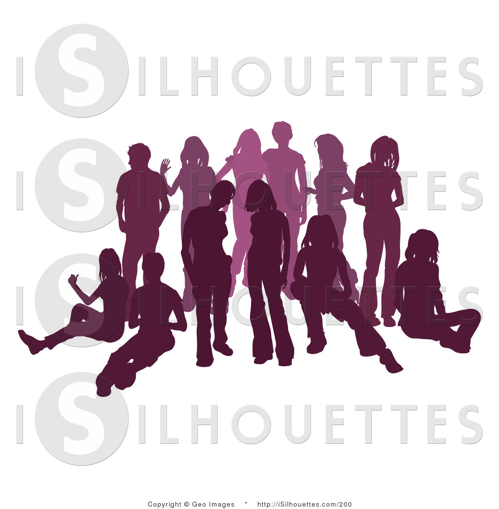 Silhouette Clipart Of A Purple Group Of Silhouetted People Sitting And