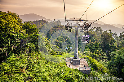 Stock Image  Aerial Tramway Moving Up In Tropical Jungle Mountains