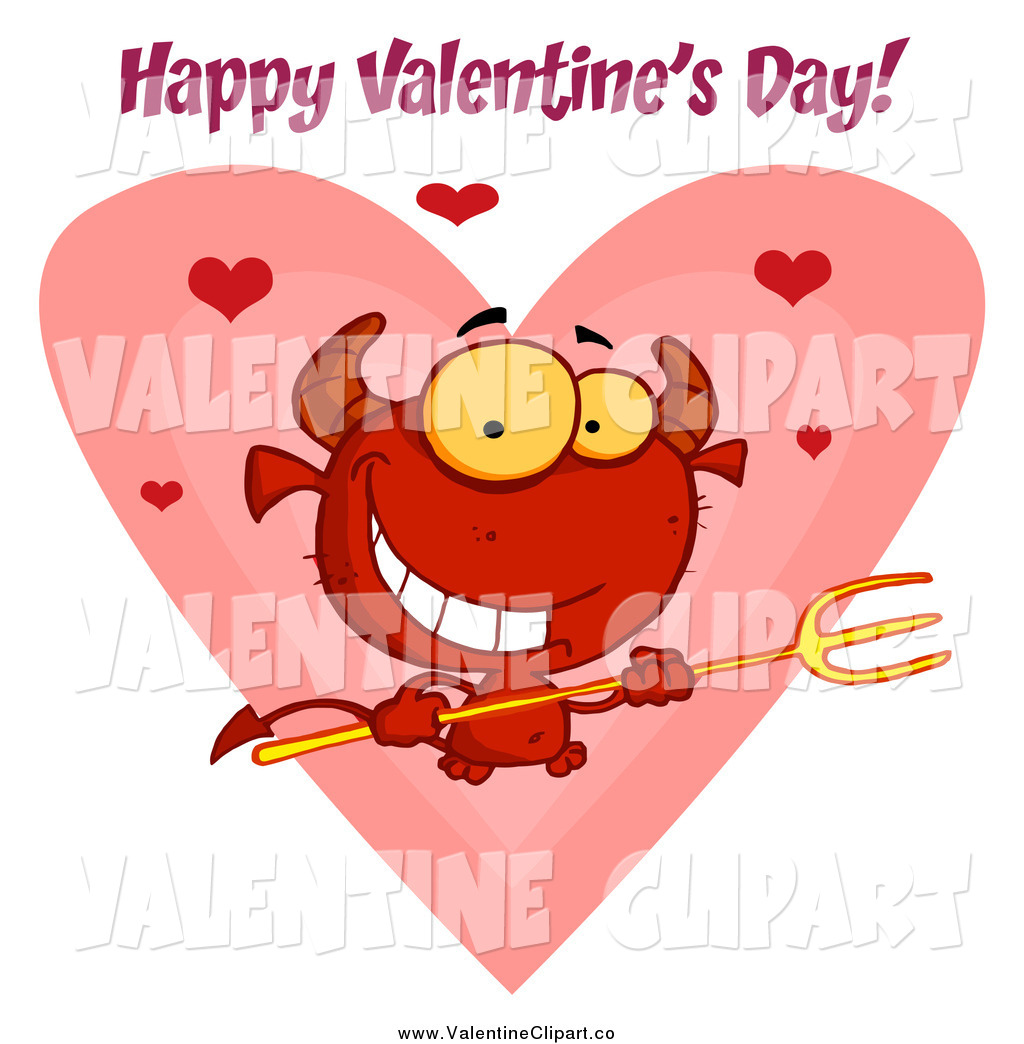 Vector Clip Art Of A Heart And Red Devil With Happy Valentines Day