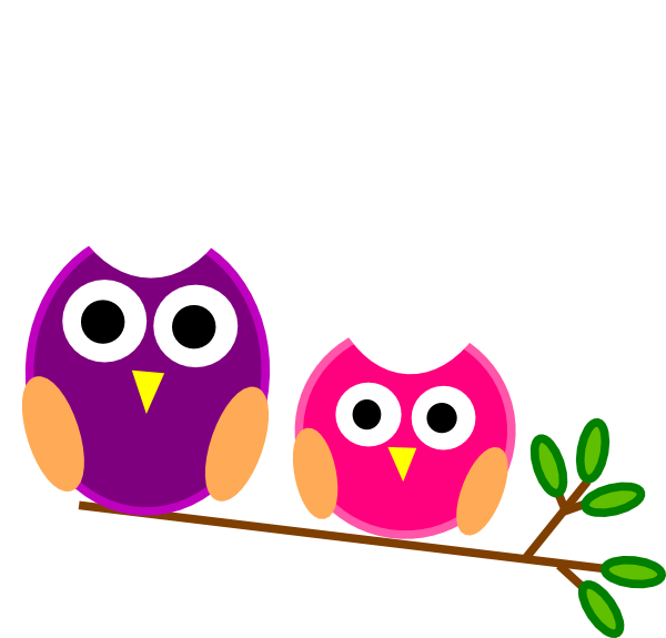 Big And Little Pink And Purple Owls Clip Art At Clker Com   Vector