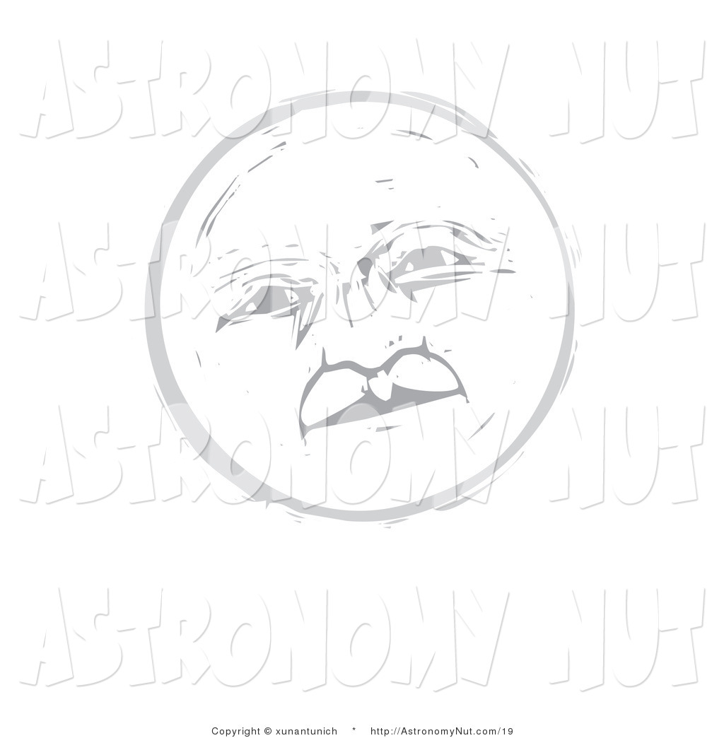 Clipart Of A Pleasant Gray Full Moon Face On A White Background By    