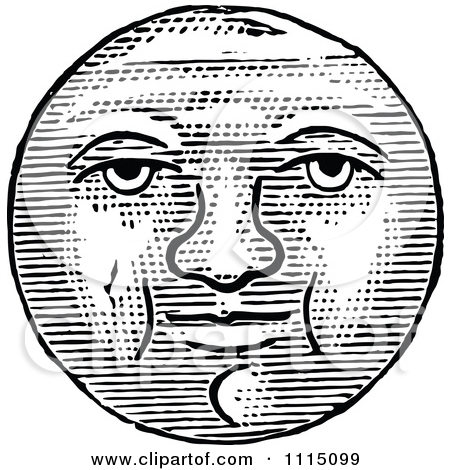 Clipart Of A Vintage Black And White Moon   Royalty Free Vector    