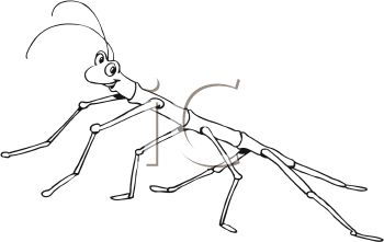 Cute Stick Bug In Black And White   Royalty Free Clip Art Illustration