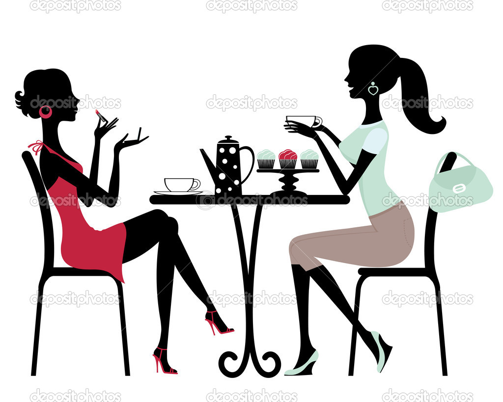 Two Beautiful Women Sitting In A Cafe   Stock Vector   Japanez