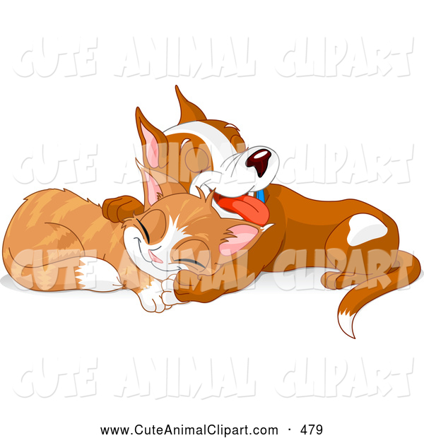 Vector Clip Art Of A Cute Or Adorable Puppy And Kitten Taking A Nap