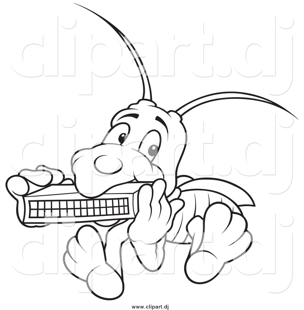 Vector Clipart Of A Bug Playing A Harmonicain Black And White