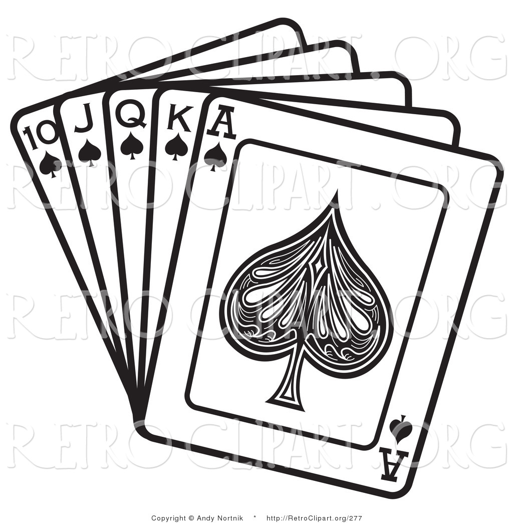Black And White Hand Of Cards Showing A 10 Jack Queen King And Ace
