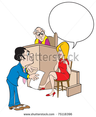Cartoon Art Of A Lady On Trial Being Grilled By Lawyer As Judge Looks