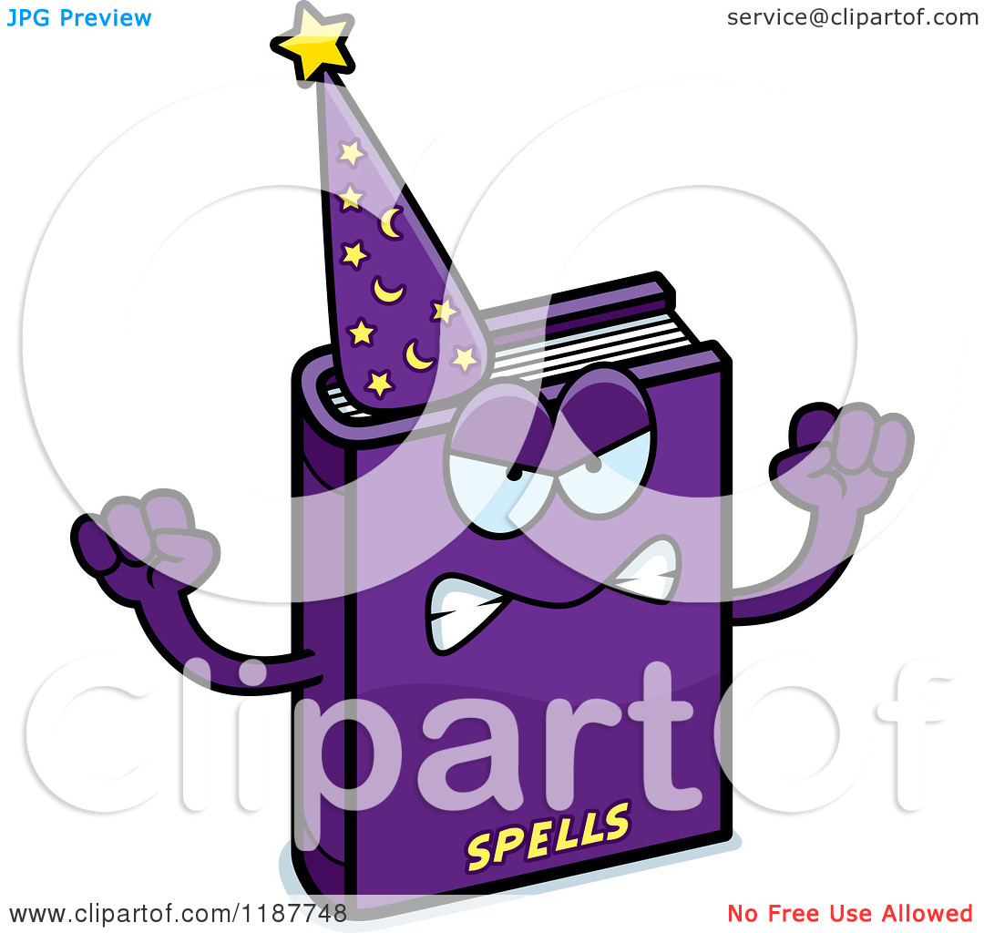 Cartoon Of A Mad Magic Spell Book Mascot   Royalty Free Vector Clipart    