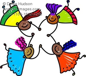 Clipart Image Of A Group Of Happy Little Ethnic Girl Friends