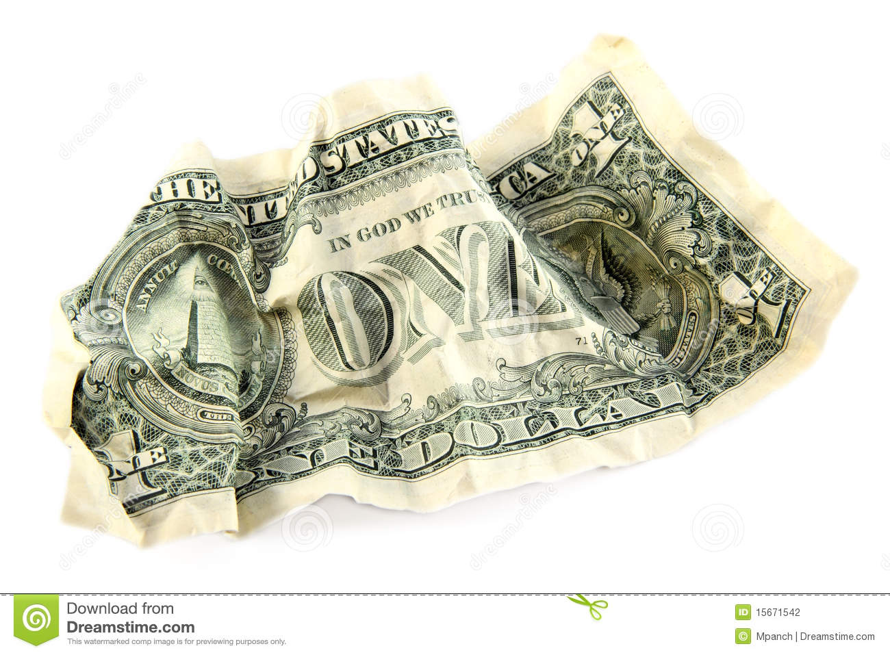 Crumpled One American Dollar Stock Photography   Image  15671542
