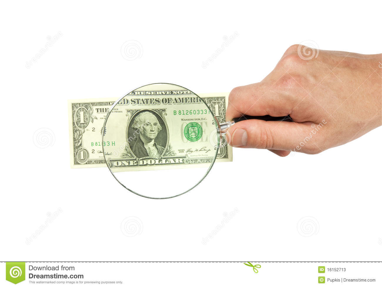 Dollar Bill And Hand Holding Magnifying Glass Stock Photos   Image