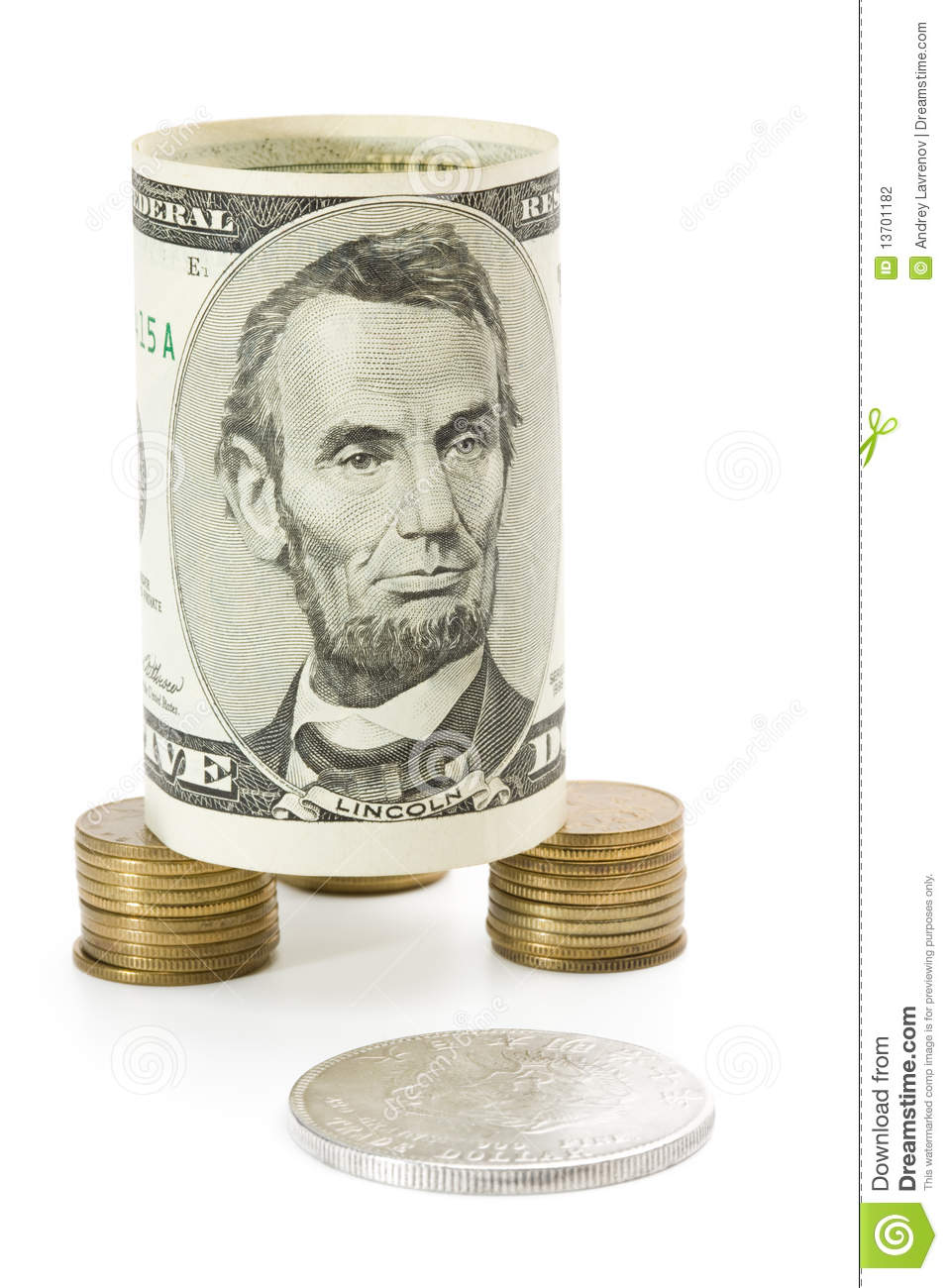 Five Dollar Bill Over Stack Of Coins Stock Photography   Image    