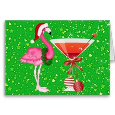 Flamingo Cocktail Christmas Invitation     Www Zazzle Com Sharonrhea