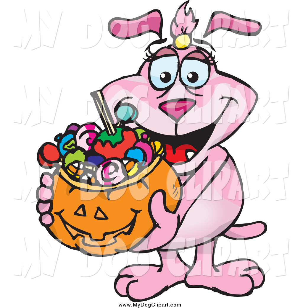 Larger Preview  Clip Art Of A Pink Dog Holding A Pumpkin Basket Full    