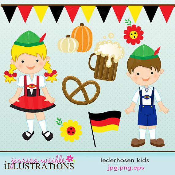 Lederhosen Kids Cute Digital Clipart For Card Design Scrapbooking
