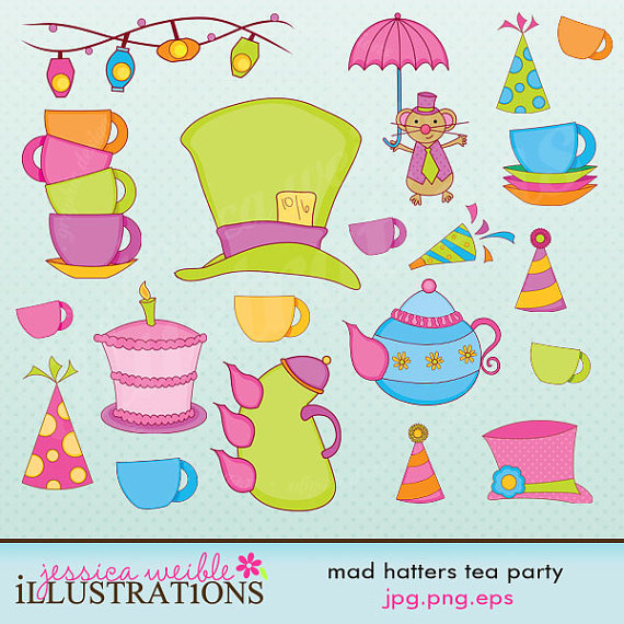 Mad Hatter S Tea Party Cute Digital Clipart For Card Design