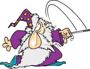    Waving His Magic Wand To Cast A Spell   Royalty Free Clipart Picture