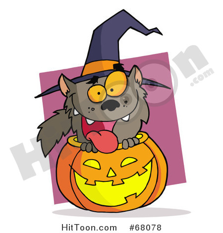    Werewolf Popping Out Of A Carved Halloween Pumpkin On Pink By Hit Toon