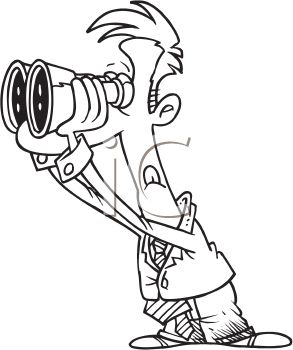 White Cartoon Of A Man Looking Through Binoculars Clipart Image Jpg